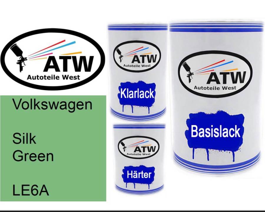 Volkswagen, Silk Green, LE6A: 500ml Lackdose + 500ml Klarlack + 250ml Härter - Set, von ATW Autoteile West.